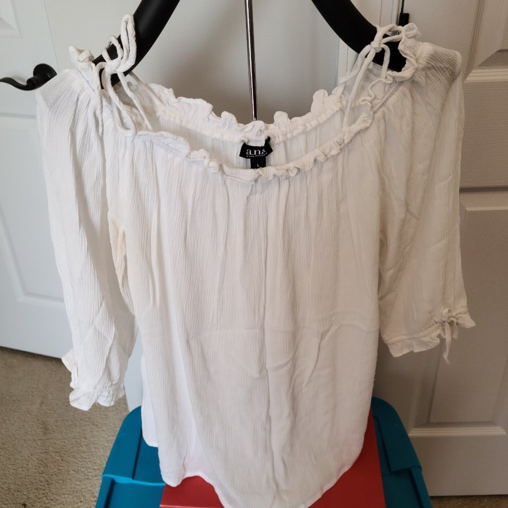 White off the Shoulder Top - ties at shoulder